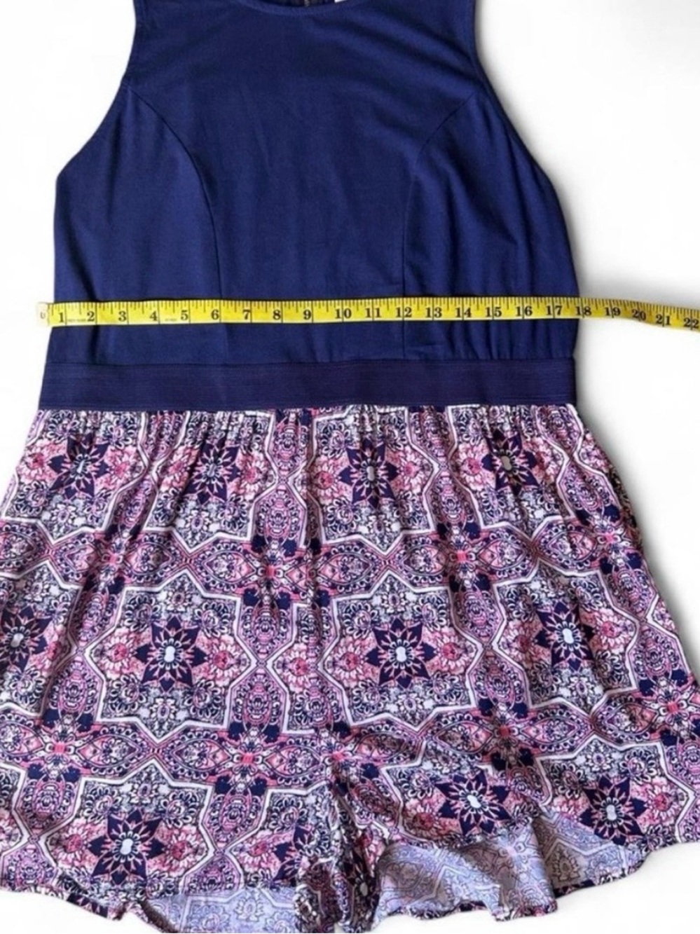 Xhilaration XL Navy Pink Boho Print Cutout Back Romper Summer Festival - Picture 11 of 11